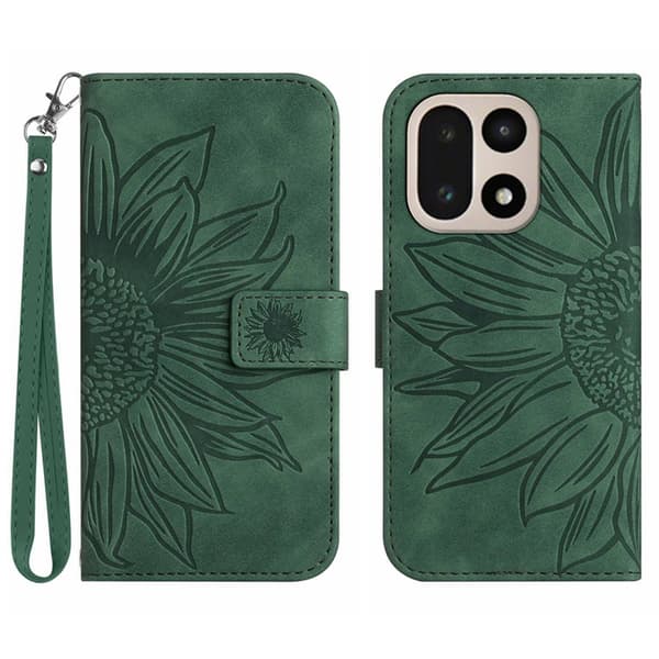 OnePlus 15 Plånboksfodral Sunflower Imprint Konstläder Grön