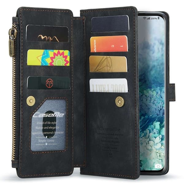 CASEME Konstläder Plånboksfodral för Samsung Galaxy S20 Plus - Svart