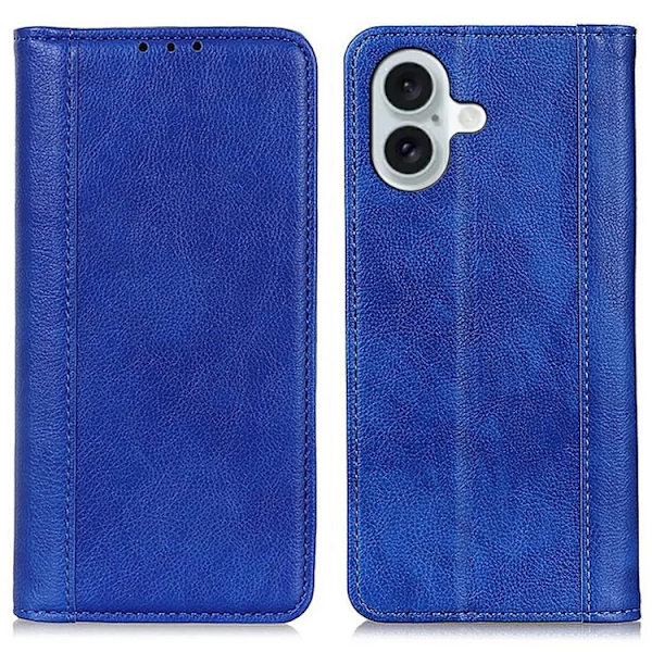 iPhone 17 Plånboksfodral Äkta Läder Litchi - Blå Blå