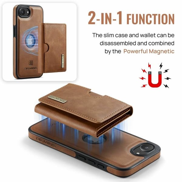 DG.MING M6 Series Mobilskal till iPhone 16e Magnetiskt Plånboksfodral Brun