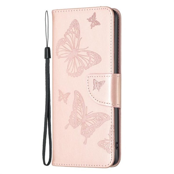 iPhone 14 Max Wallet Case Butterflies Imprinted - Rose Gold