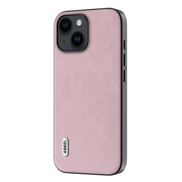 ABEEL Mobilskal till iPhone 15 Plus , Läderlook PU + TPU, Rosa