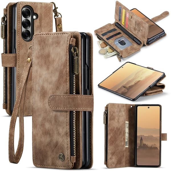 CASEME Galaxy Z Fold 7 Plånboksfodral Med Rem läder - Brun Brun