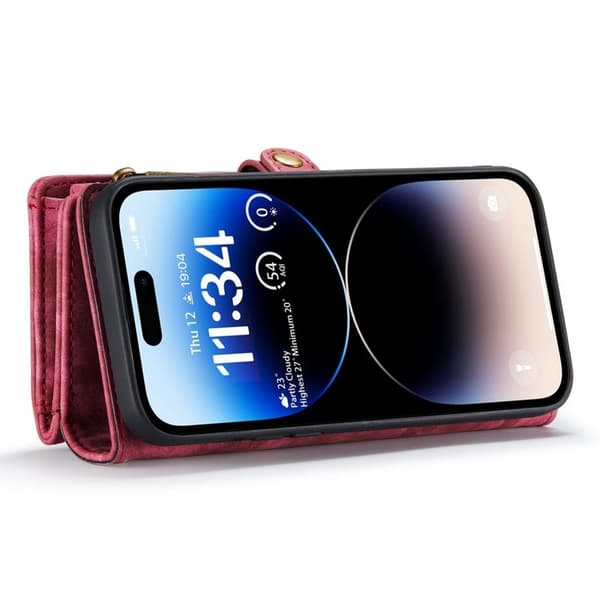 CASEME 008 iPhone 14 Pro Plånboksfodral Konstläder Röd