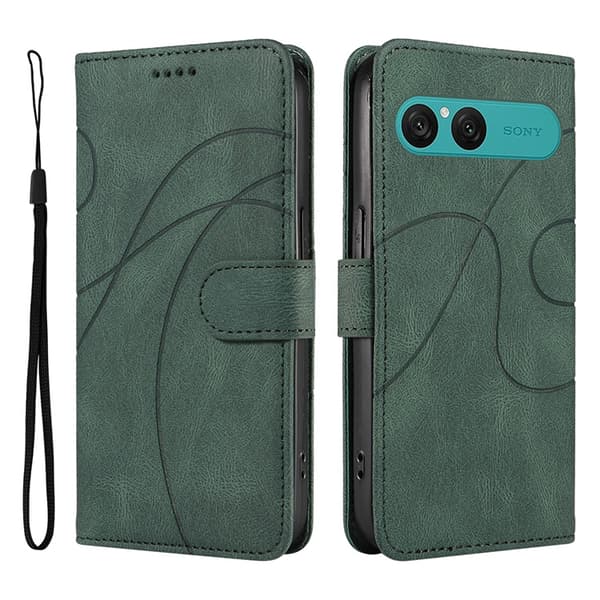 Sony Xperia 10 VII Plånboksfodral Curved Line Konstläder - Grön Grön