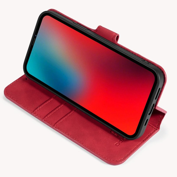DG.MING Retro Konstläder Plånboksfodral för iPhone 12 Pro - Röd