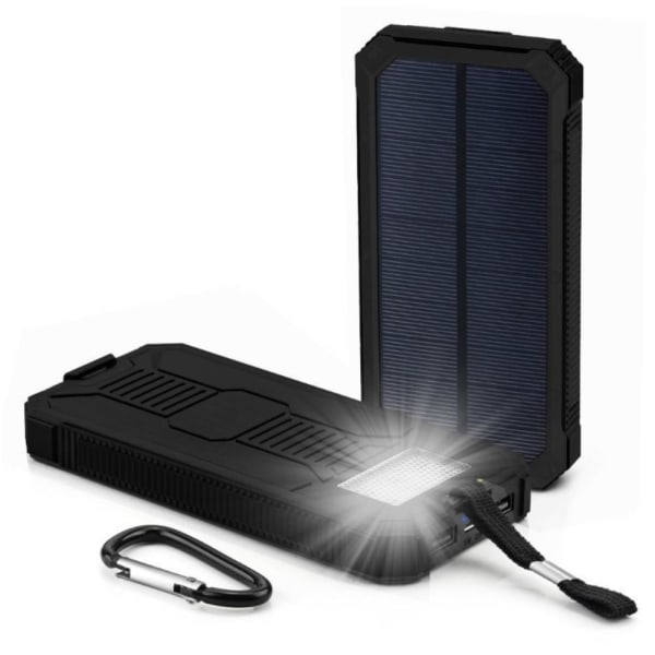 10000 mAh Udendørs Powerbank Solar Oplader - Sort