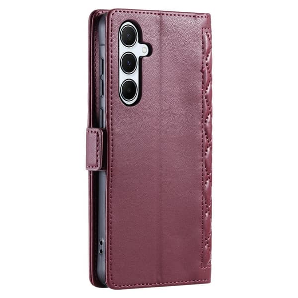 Samsung Galaxy S26 Plånboksfodral Konstläder Rhombus Textur - Vinröd