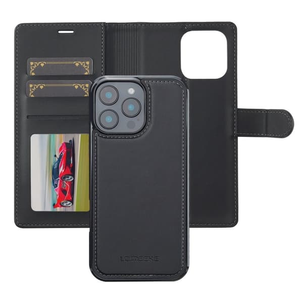 LC.IMEEKE L2 Series iPhone 16 Pro Max Plånboksfodral Konstläder - Svart