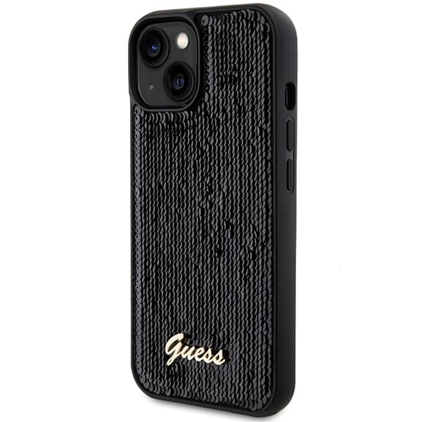 Guess iPhone 13/14/15 Skal Sequin Script Metall Svart Black