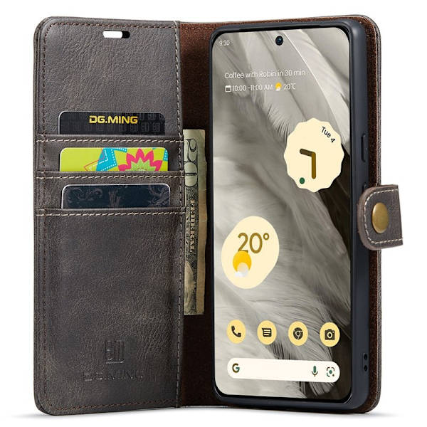 DG.MING Google Pixel 8 Äkta Läder Plånboksfodral Detachable Magnet Grå