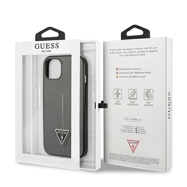 GUESS iPhone 14 Skal Saffiano Triangle Logo - Silver Silver