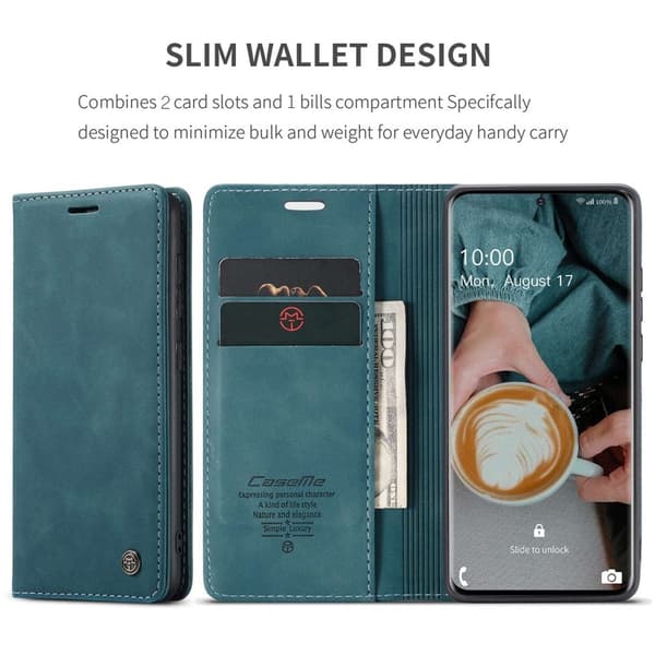 CASEME 013 Flip Plånboksfodral Konstläder för Samsung Galaxy S20 - Grön