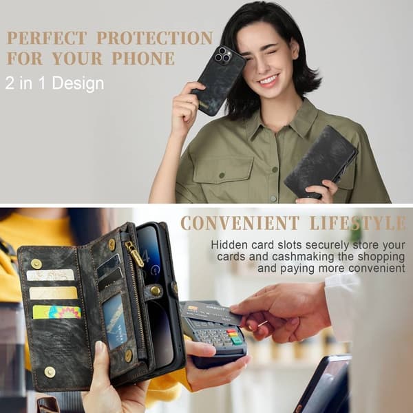 CASEME 008 Series iPhone 14 Pro Plånboksfodral Konstläder Svart