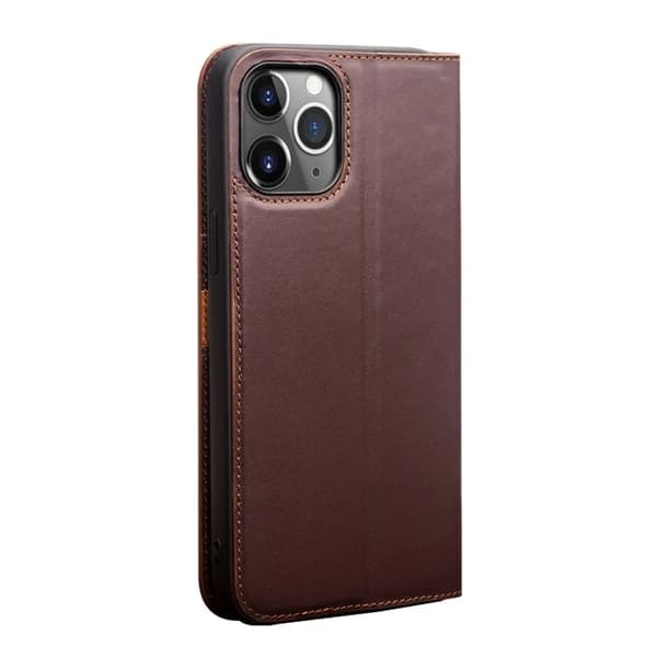QIALINO iPhone 12 Pro Max Plånboksfodral Äkta läder - Brun Brun