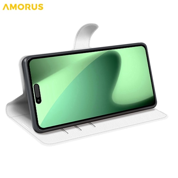 AMORUS iPhone 17 Pro Konstläder Plånboksfodral Flipstativ Litchi - Vit Vit