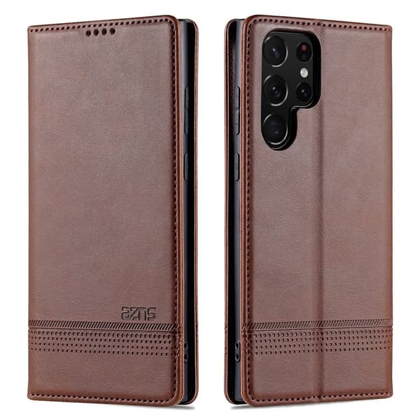 AZNS Samsung Galaxy S22 Ultra Plånboksfodral Konstläder - Brun