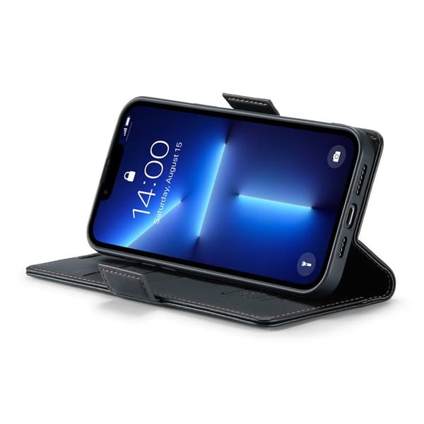 CASEME iPhone 13 Pro Max Plånboksfodral Konstläder RFID-Skydd Svart