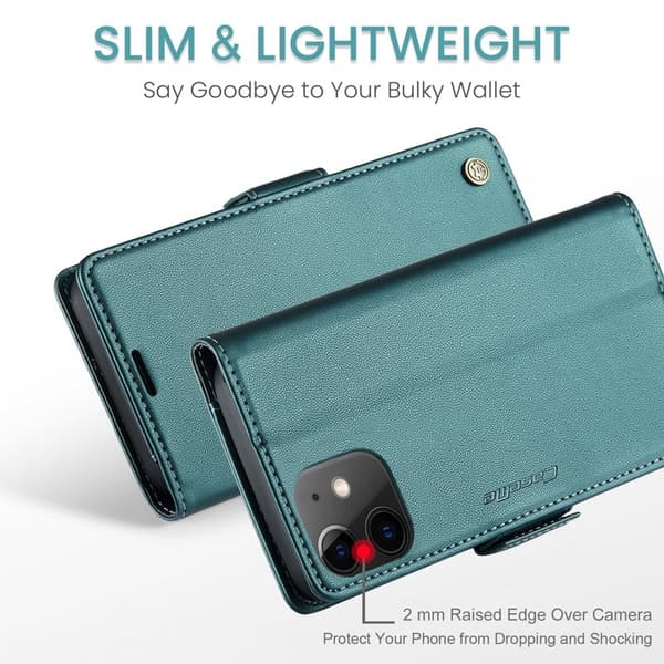 CASEME Plånboksfodral Konstläder för iPhone 12/12 Pro - Grön