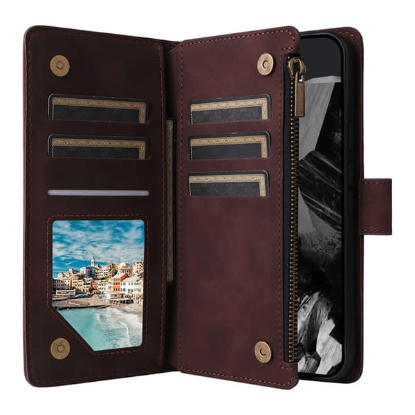 Google Pixel 9 Pro XL/10 Pro XL Plånboksfodral Zipper med Strap - Coffee Brun