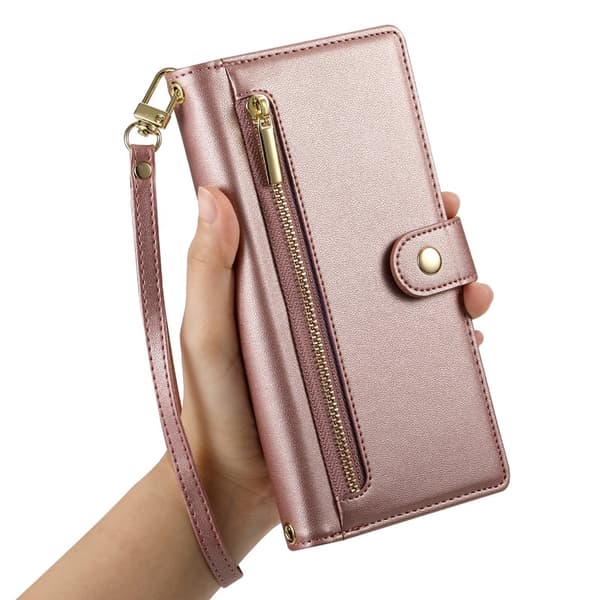 Plånboksfodral för Samsung Galaxy S26 Plus Konstläder med dragkedja - Rosa