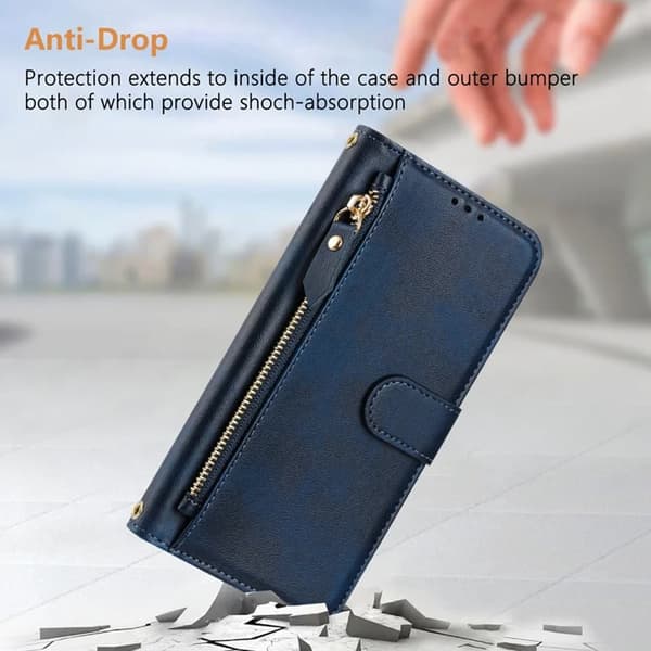 Sony Xperia 10 VII Konstläder Plånboksfodral Zipper Pocket - Blå Blå
