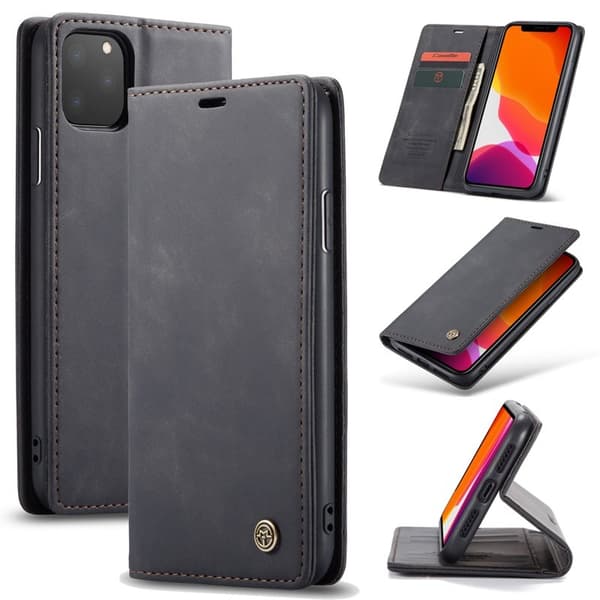 CASEME 013 Flip Konstläderplånboksfodral för iPhone 11 Pro Max - Svart