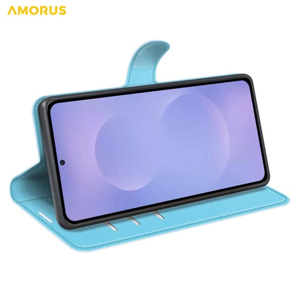 Amorus Plånboksfodral för Samsung Galaxy S26 Plus Konstläder Stöd - Blå