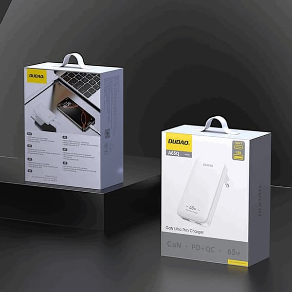 Dudao hurtigoplader GaN 65W A65Q USB-A/USB-C PD Ultratynd Vit