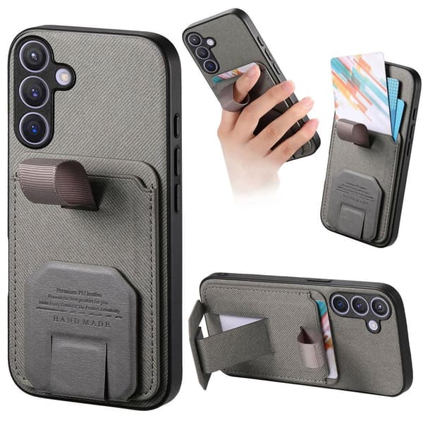 Mobilskal för Samsung Galaxy S26 TPU + Konstläder Kickstand - Grå