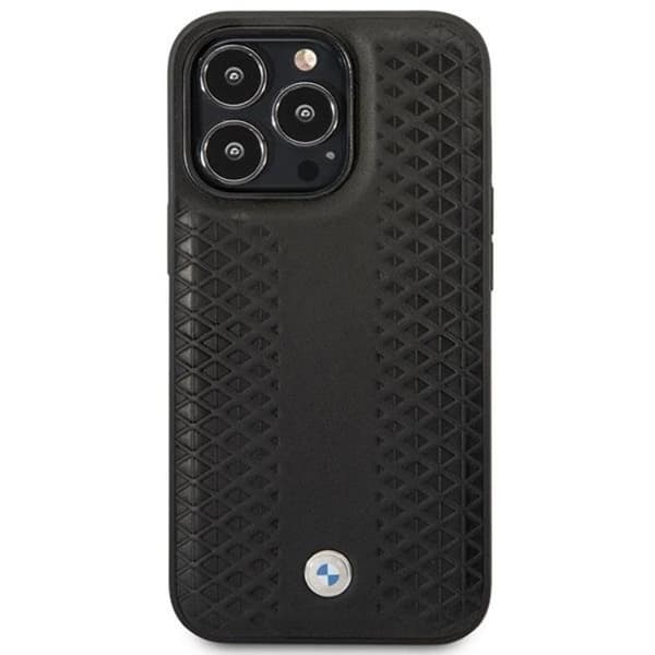BMW iPhone 14 Pro Max Mobilskal Magsafe Læder Diamond Pattern Black