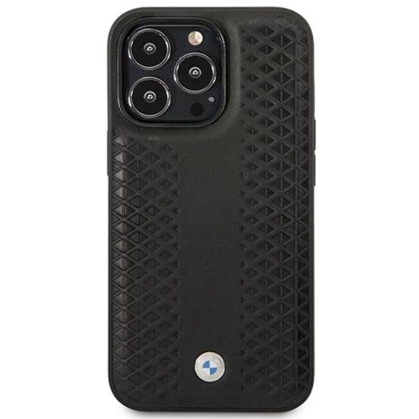 BMW iPhone 14 Pro Max Mobilskal Magsafe Läder Diamond Pattern Svart