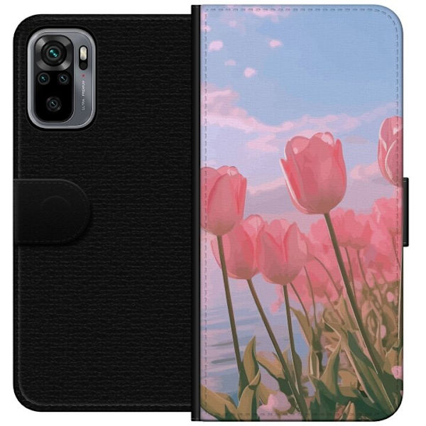 Plånboksfodral till Xiaomi Redmi Note 10S med Rosa Tulpaner