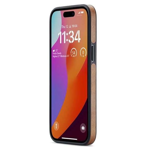 DG.MING Mobilskal till iPhone 15 Logo View Anti-Drop PU Läder - Brun