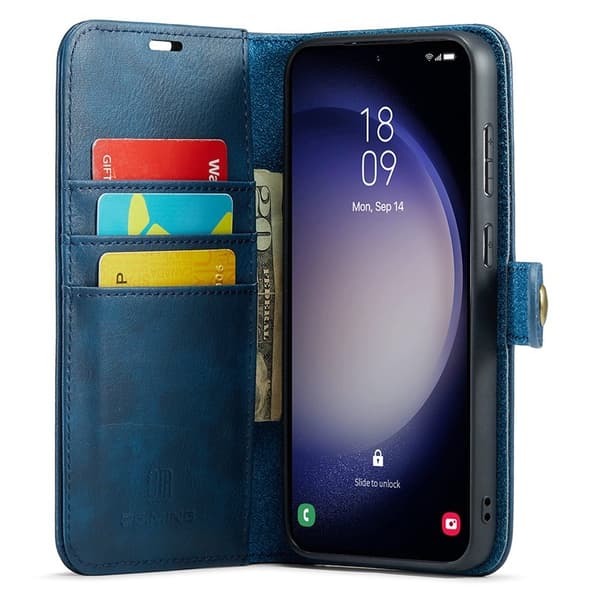 DG.MING Samsung Galaxy S23 FE Plånboksfodral Äkta läder Ställ Blå
