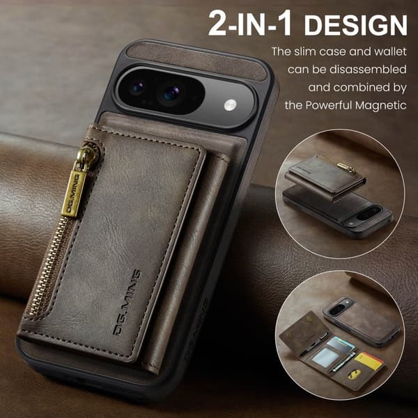 DG.MING M5 Series Mobilskal till Google Pixel 9 Pro Konstläder Magnetisk Brun