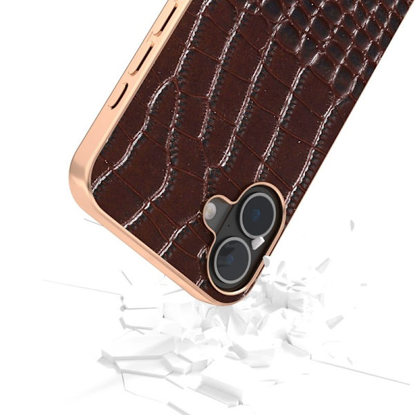 ABEEL Mobilskal till iPhone 16 Plus Electropläterad Äkta Läder - Brun