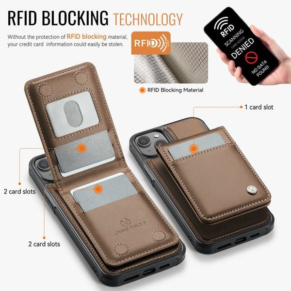 JEEHOOD J06 Mobilskal till iPhone 15 Plus Läder MagSafe RFID - Brun