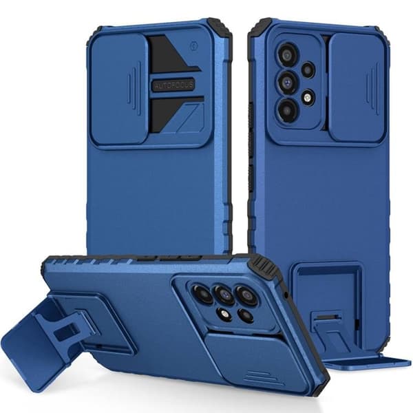 Galaxy A12 4G Cover Kickstand Kamerabeskyttelse Slide - Blå Blå