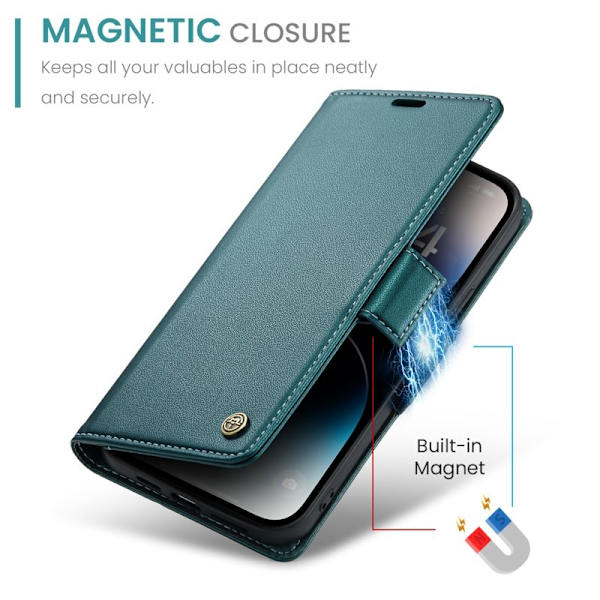 CASEME Plånboksfodral Konstläder iPhone 15 Pro Max RFID-Skydd Grön