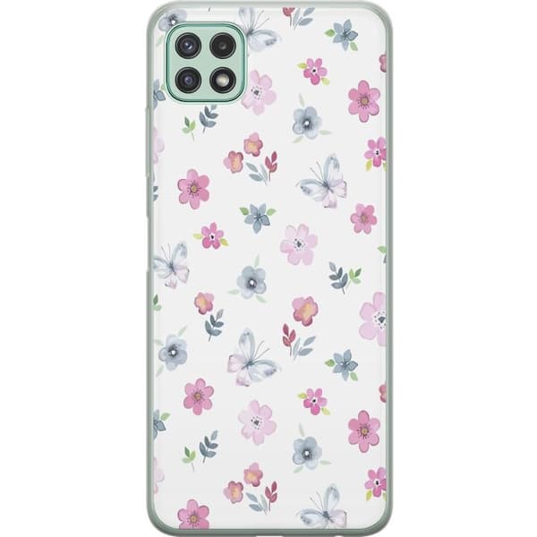 Telefontaske til Samsung Galaxy A22 5G med blomster og sommerfugle