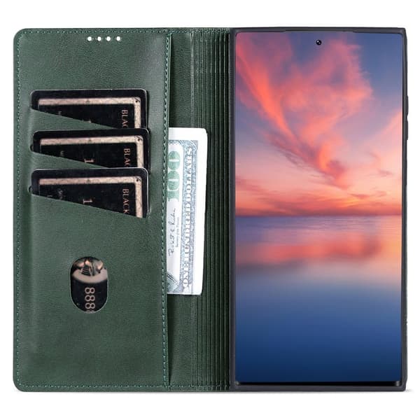 AZNS Samsung Galaxy S24 Ultra Plånboksfodral Konstläder - Grön