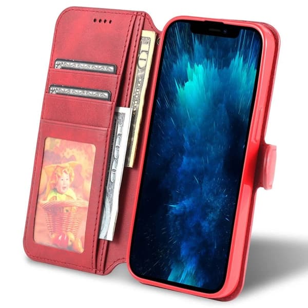 AZNS iPhone 14 Pro Plånboksfodral i Konstläder - Röd Full Protection