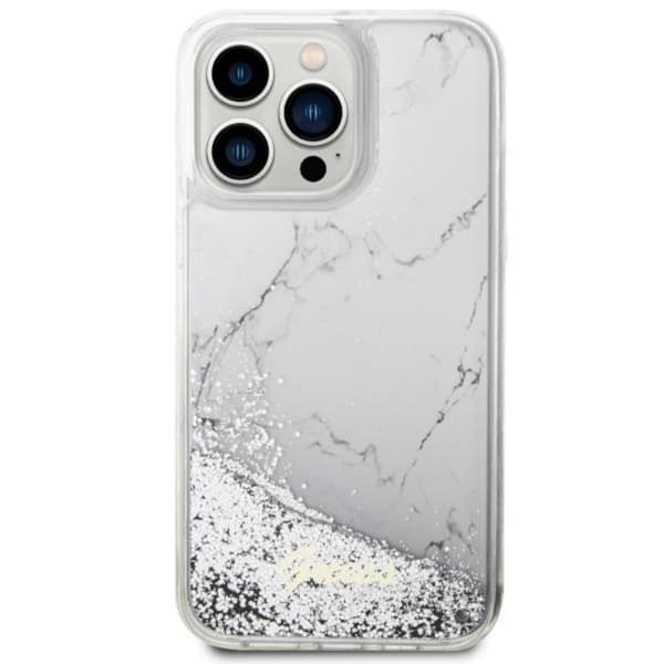 Guess iPhone 14 Pro Max Mobilskal Liquid Glitter Marble - Hvid Vit