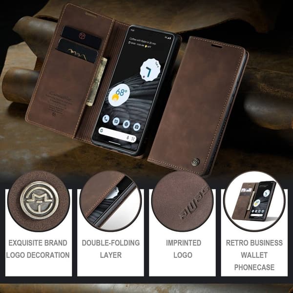 CASEME 013 Flip Konstläder Plånboksfodral för Google Pixel 7 5G - Brun