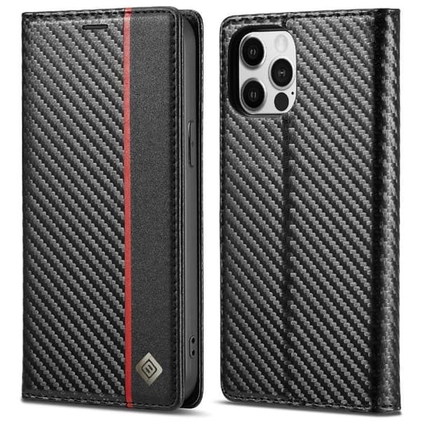 LC.IMEEKE iPhone 12 Plånboksfodral Konstläder - Vertikal Röd Rand