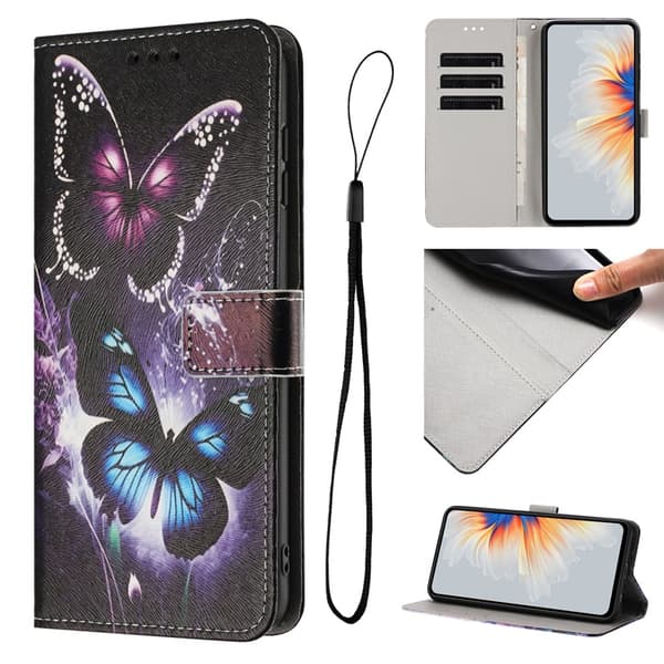 Sony Xperia 10 VII Konstläder Plånboksfodral Pattern Printing - Two Butterflies Svart