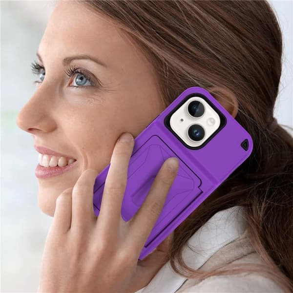 iPhone 14 Plus Skal Korthållare Mirror Kickstand - Lila Lila