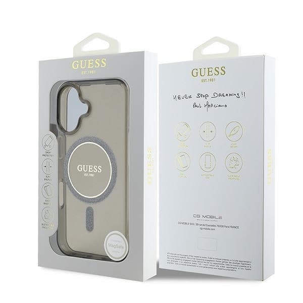 Guess Mobilskal till iPhone 16 Plus MagSafe IML Glitter Circle - Svart Black