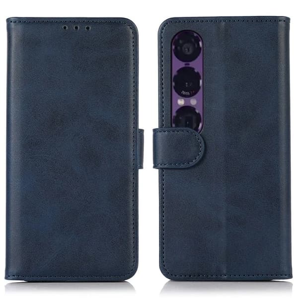 Sony Xperia 1 VII Plånboksfodral Cowhide Texture Konstläder - Blå